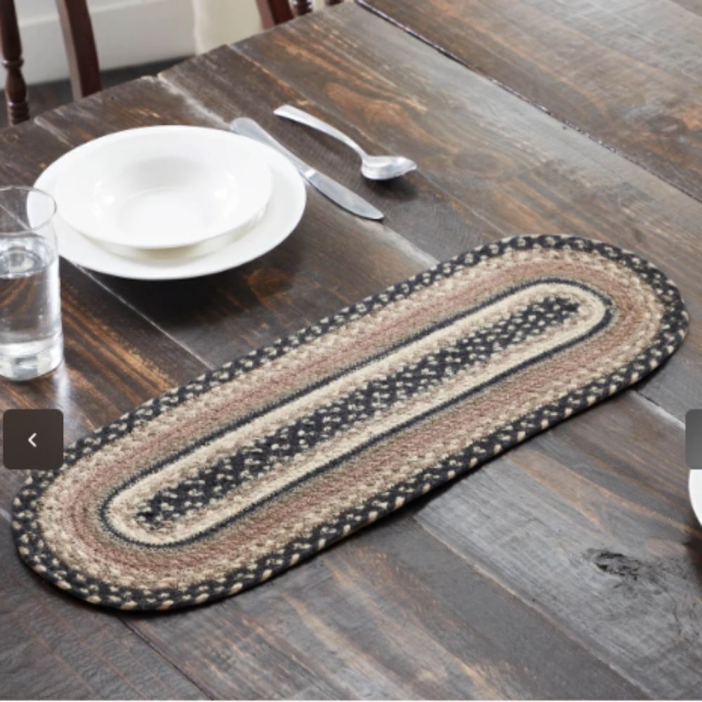 Farmhouse Jute Braided Oval Table Runner Tan Black Cream Country Cottagecore